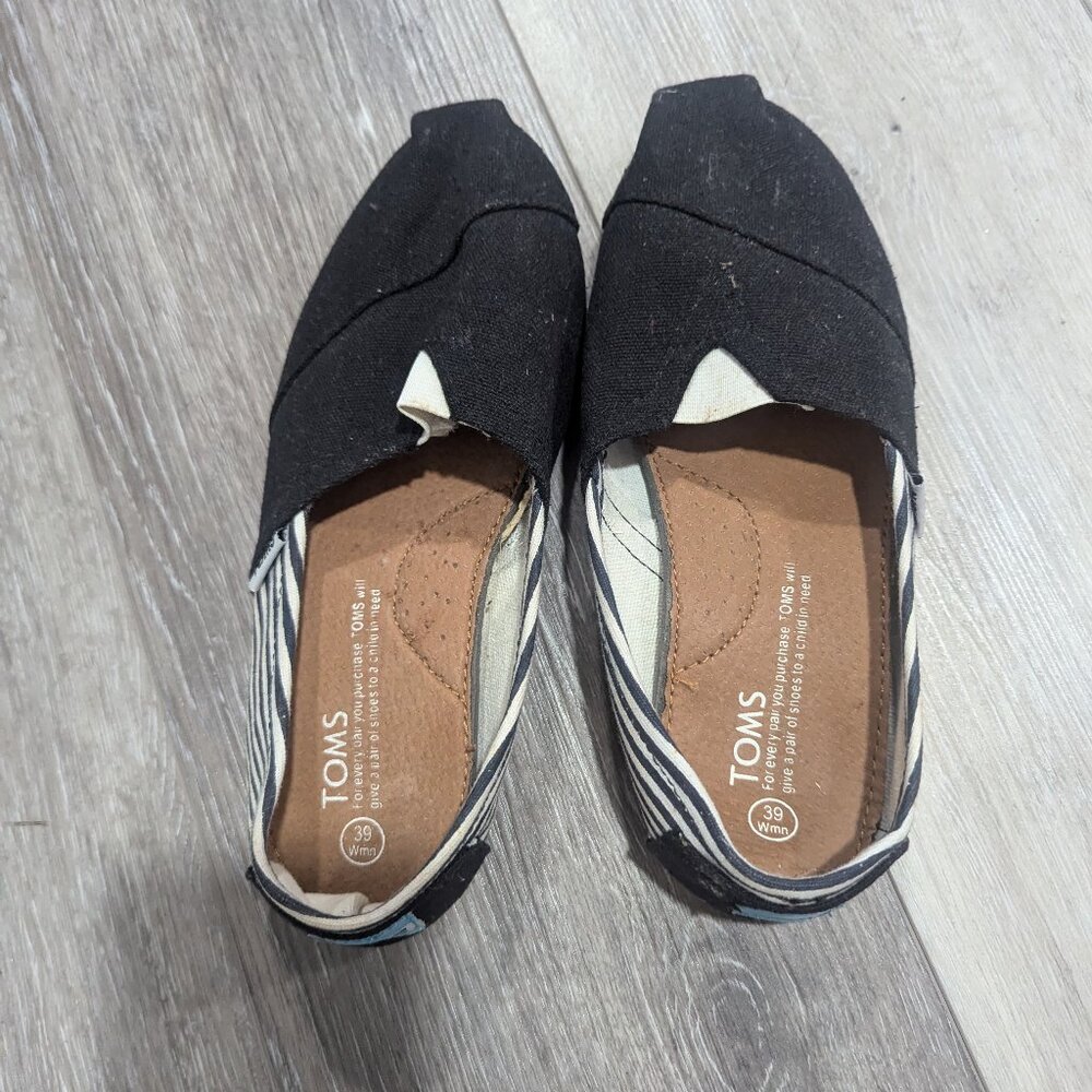 Black and White Striped TOMS